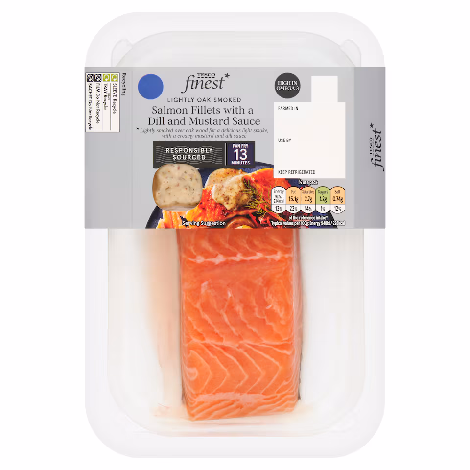 Tesco Finest Lightly Oak Smoked Salmon Fillets with a Dill and Mustard Sauce 260g