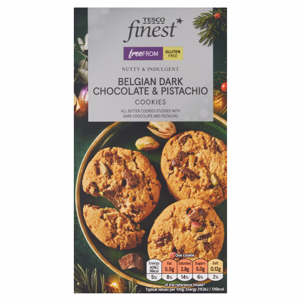 Tesco Finest Free From Dark Chocolate & Pistachio Cookies 150g