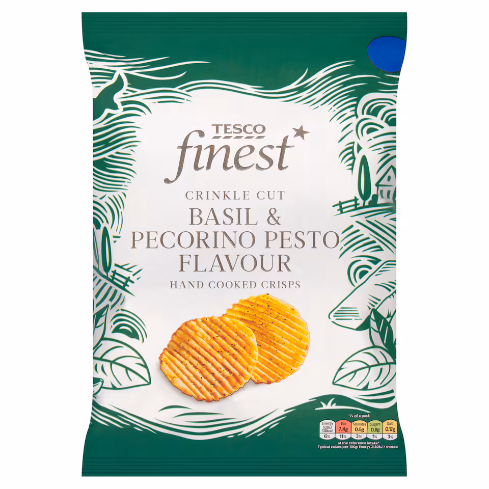 Tesco Finest Crinkle Cut Basil Pesto Flavour Hand Cooked Crisps 150g