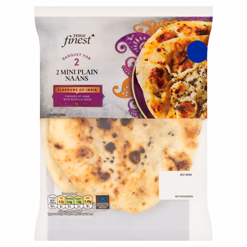 Tesco Finest 2 Mini Plain Naans