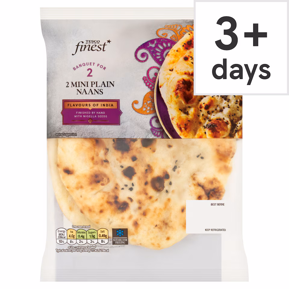 Tesco Finest 2 Mini Plain Naans