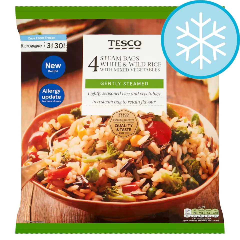 Tesco 4 Steam Bags Rice With Mixed Vegetables 600g