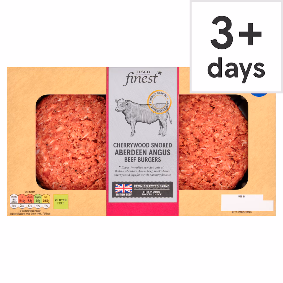 TESCO finest Cherrywood Smoked Beef Aberdeen Angus Beef Burgers 340g