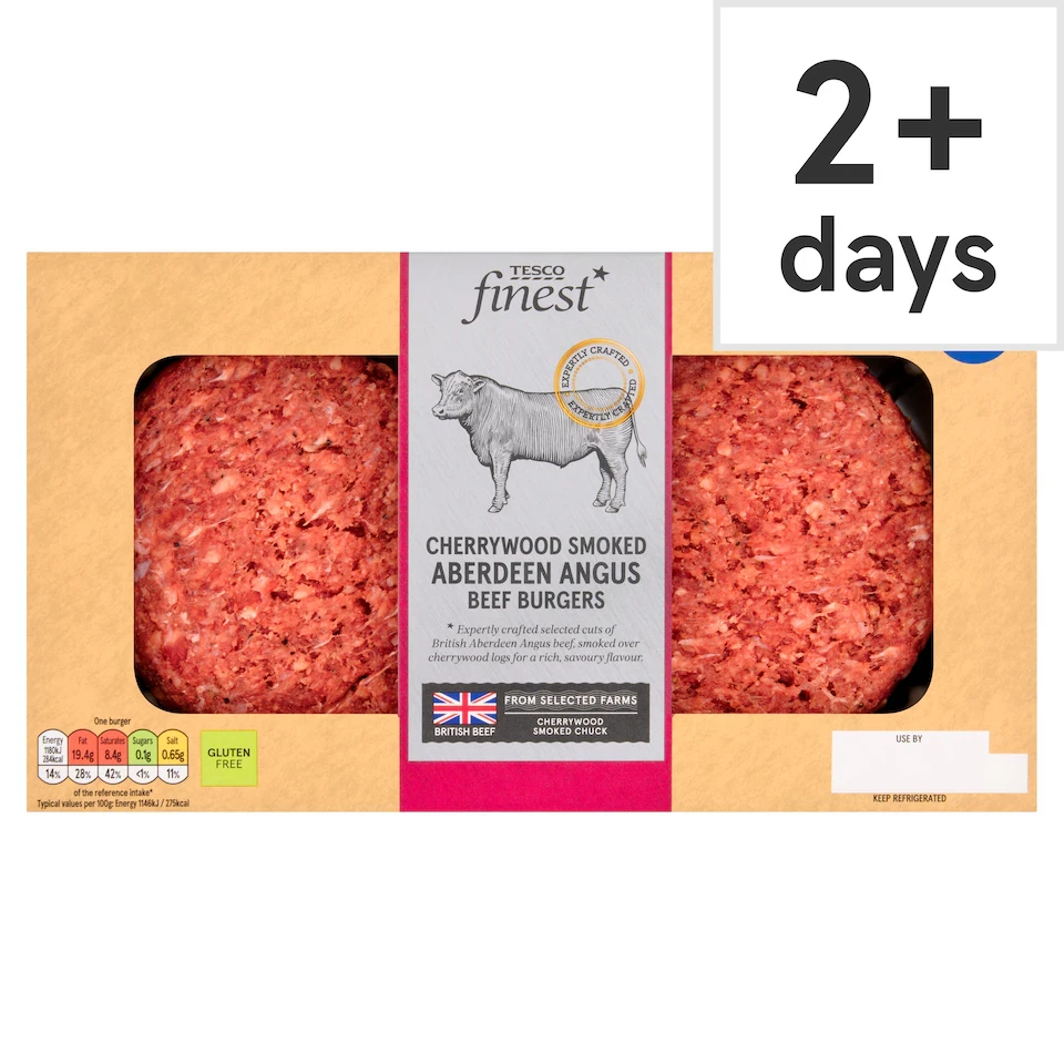 TESCO finest Cherrywood Smoked Beef Aberdeen Angus Beef Burgers 340g