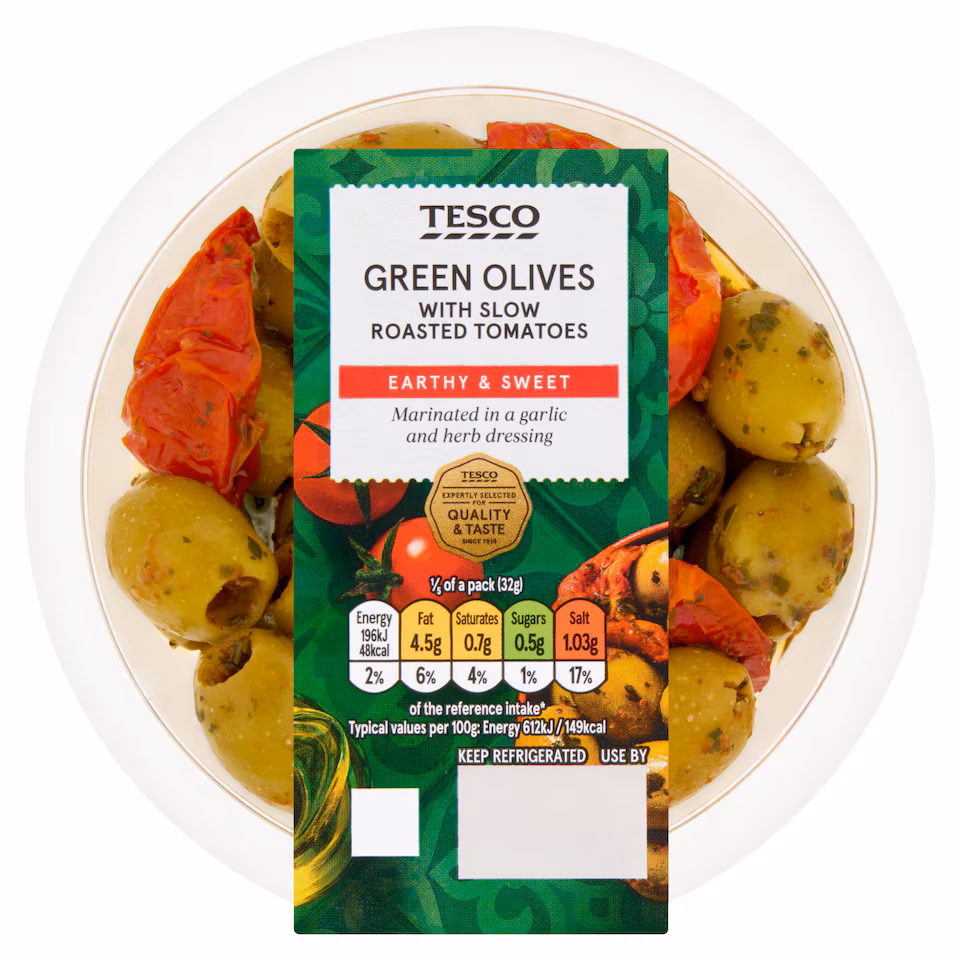 Tesco Green Olives with Slow Roasted Tomatoes 160g