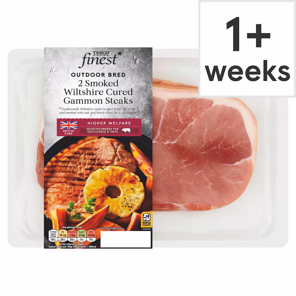 Tesco Finest Two Unsmoked Wiltshire Cured Gammon Steaks 400g