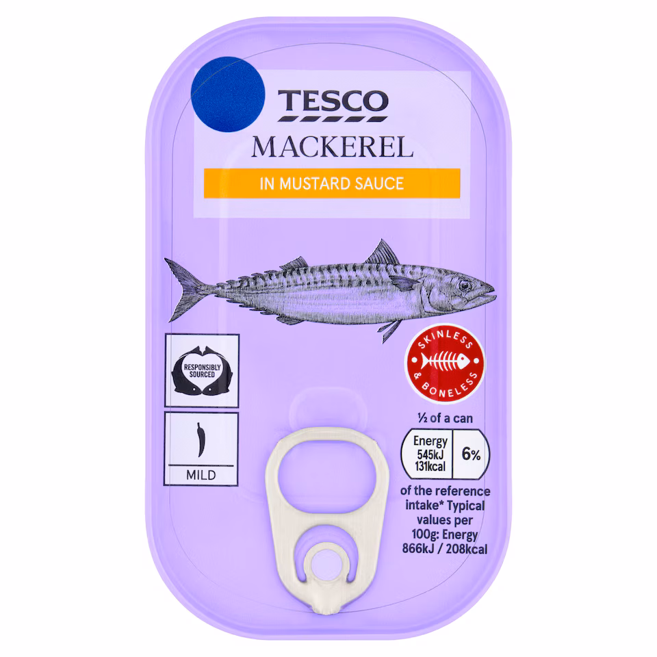 TESCO MACKEREL IN MUSTARD 125G