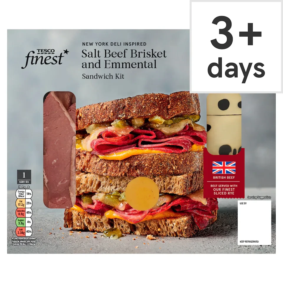 Tesco Finest New York Deli Inspired Salt Beef Brisket and Emmental Sandwich Kit 130g