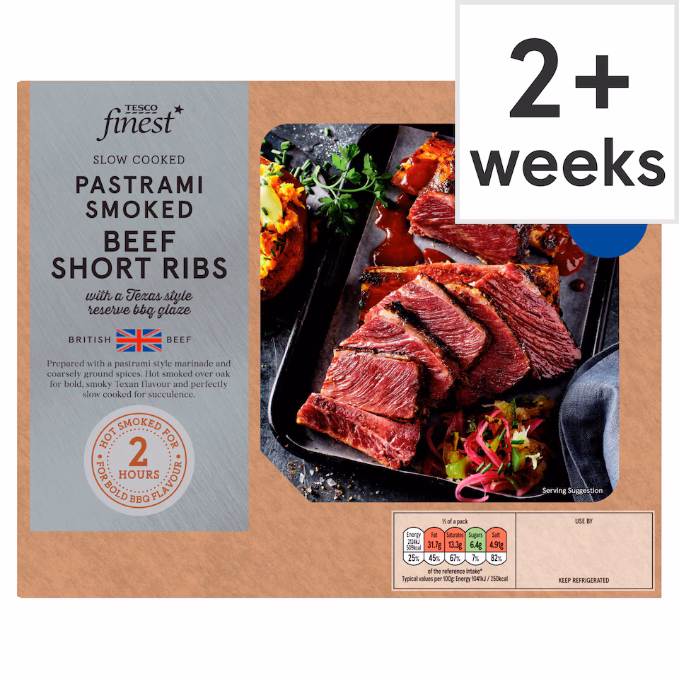 Tesco Finest Slow Cooked Pastrami Smoked Beef Shortrib with a Texas Style Reserve BBQ Glaze 478G