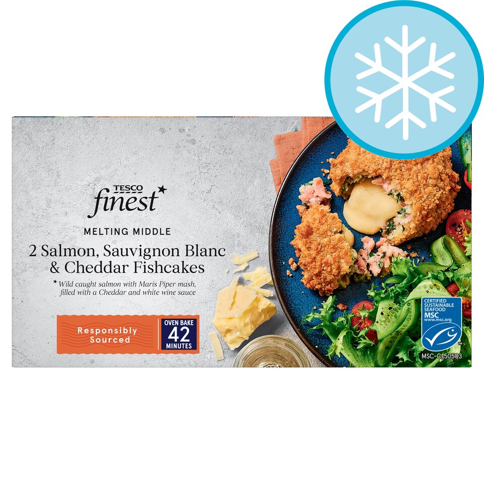 Tesco Finest 2 Salmon, Sauvignon Blanc & Cheddar Fishcakes 290g