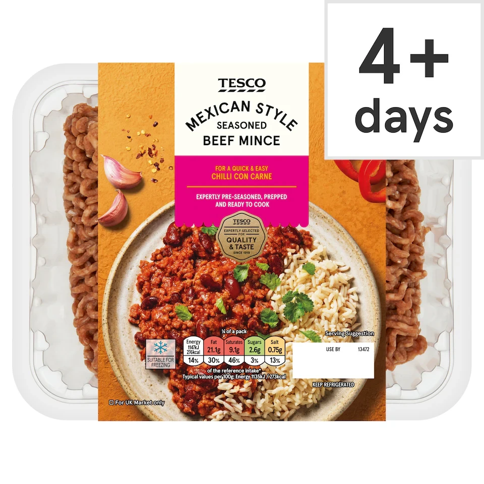 Tesco Mexican Style Seasoned Beef Mince 500G
