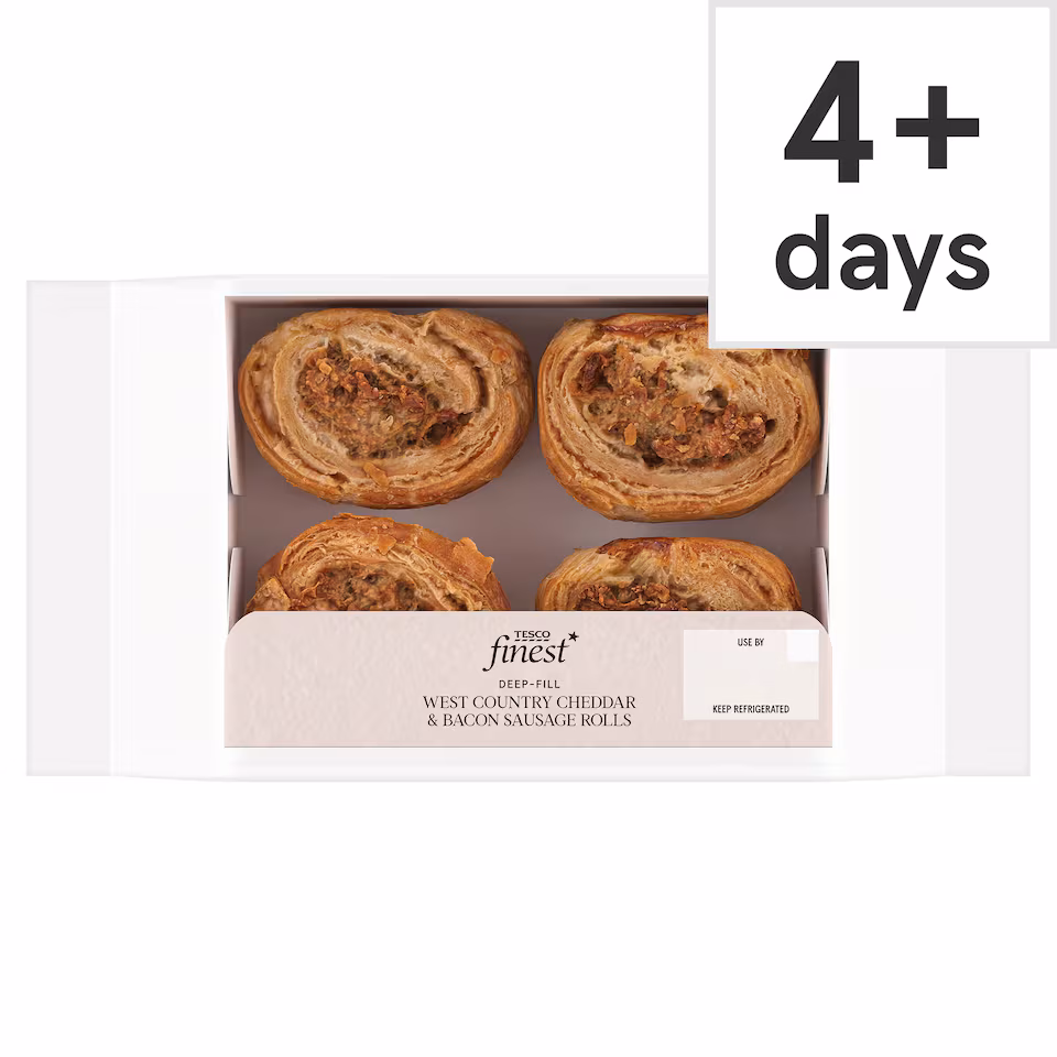 Tesco Finest  Deep-Fill West Country Cheddar & Bacon Sausage Rolls 180g