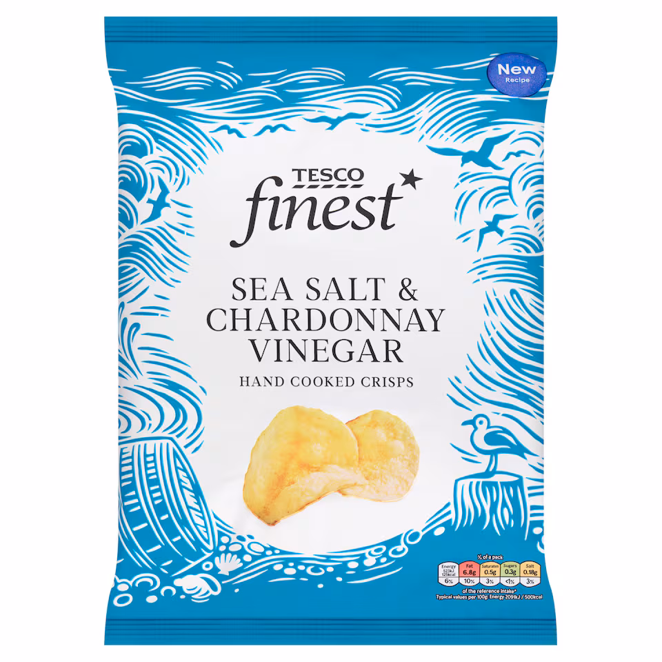 Tesco Finest Sea Salt & Chardonnay Vinegar Handcooked Crisps 150g
