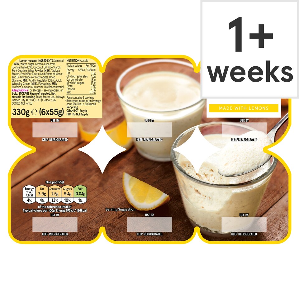 Tesco Lemon Mousse 6 x 55g