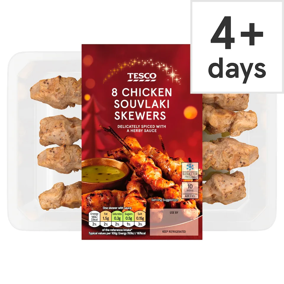 Tesco 8 Souvlaki Chicken Skewers and Dip 174g