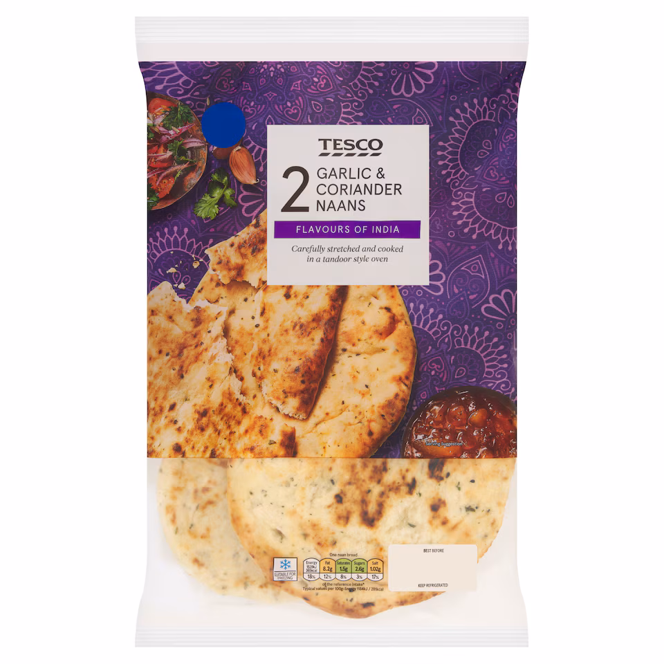 Tesco 2 Garlic and Coriander Naans
