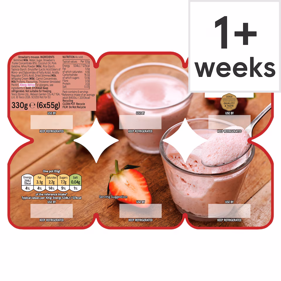 Tesco Strawberry Mousse 6 x 55g