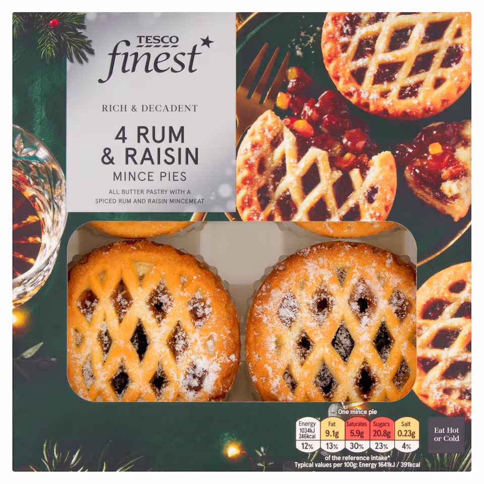 Tesco Finest 4 Rum & Raisin Lattice Mince Pies