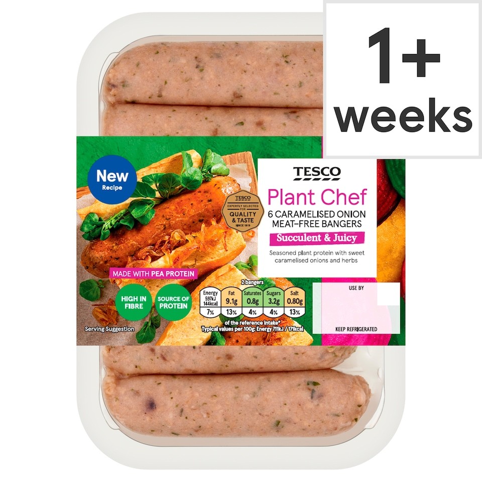 Tesco Plant Chef 6 Caramelised Onion Meat-Free Bangers 300g