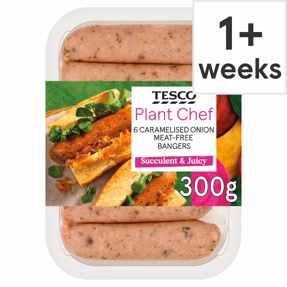 Tesco Plant Chef 6 Caramelised Onion Meat-Free Bangers 300g
