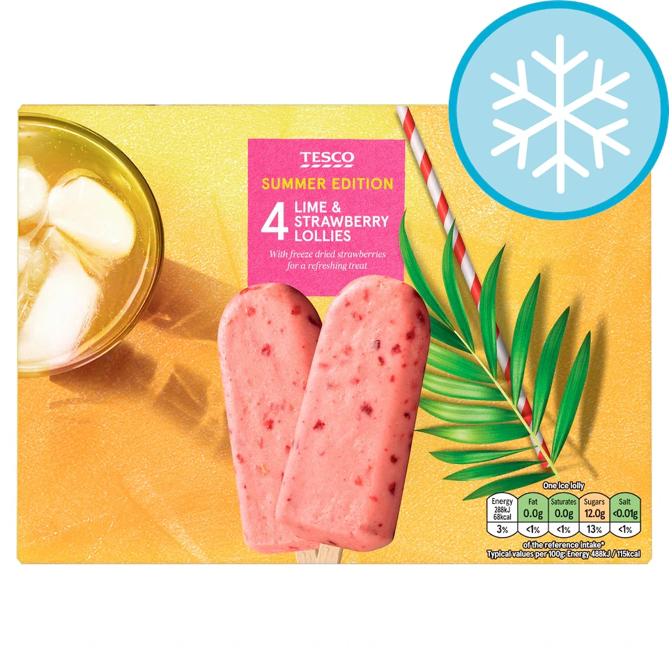Tesco 4 Lime & Strawberry Lollies 4x59g
