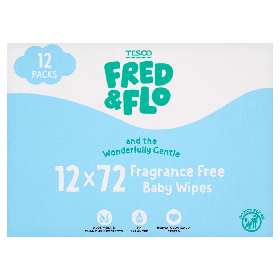 Tesco Fred & Flo Fragrance Free Baby wipes 72 pack 12 box