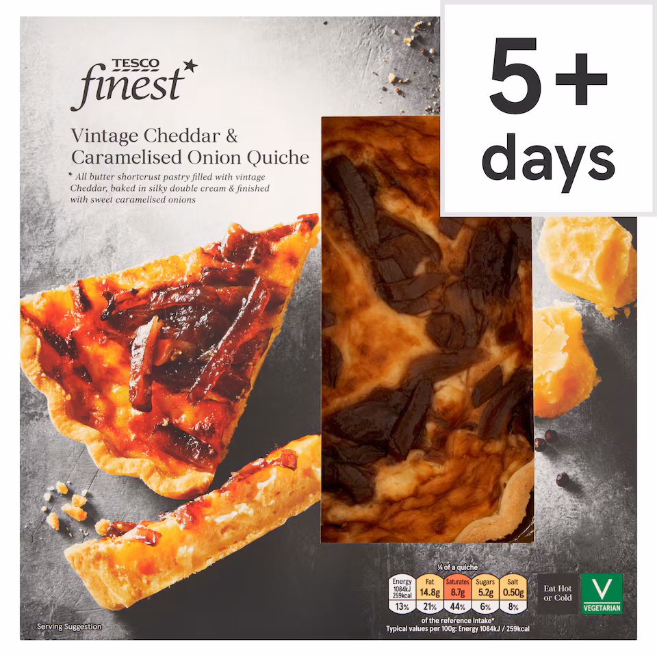 Tesco Finest Vintage Cheddar & Caramelised Onion Quiche 400g
