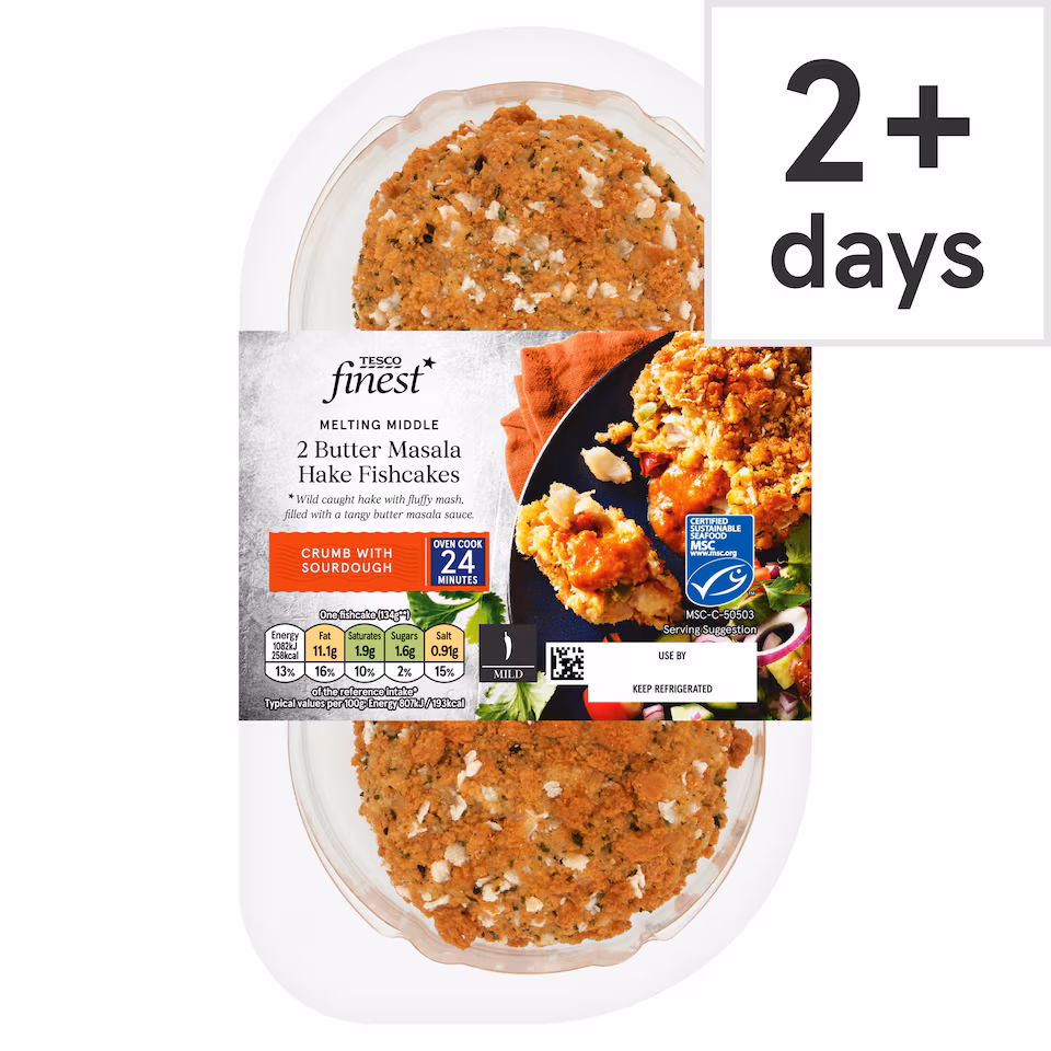 Tesco Finest 2 Butter Masala Hake Fishcakes 290g