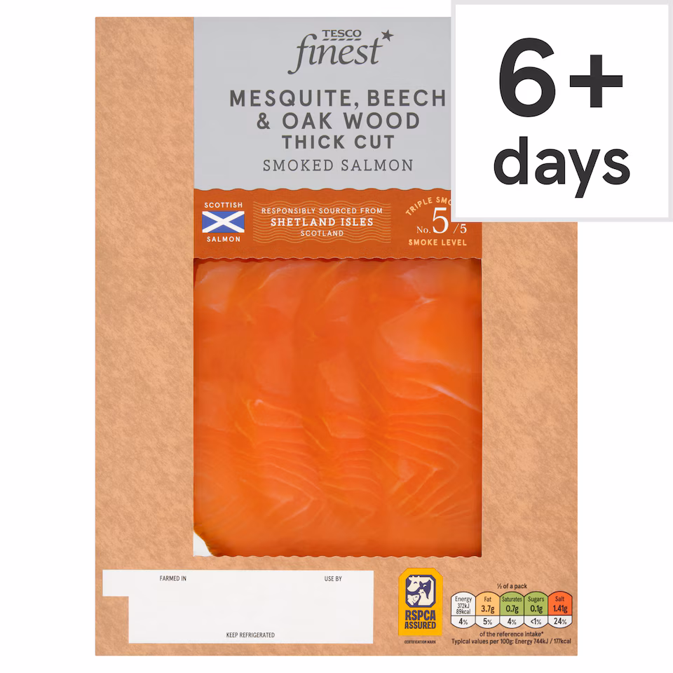 Tesco Finest Mesquite, Beech & Oak Wood Smoked Salmon 100g