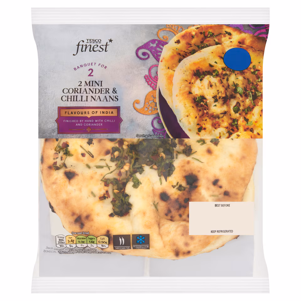 Tesco Finest 2 mini Chilli and Coriander Naans
