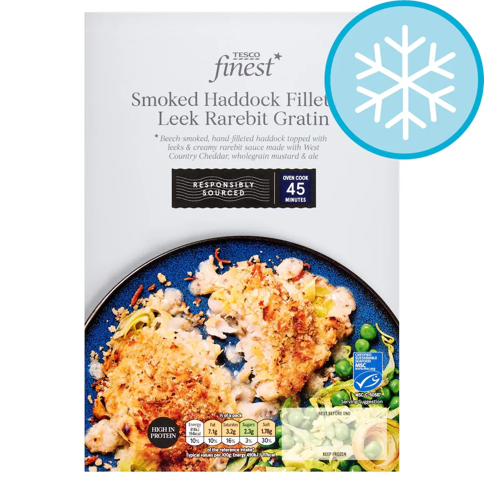 Tesco Finest Smoked Haddock Fillets  & Leek Rarebit Gratin 350g