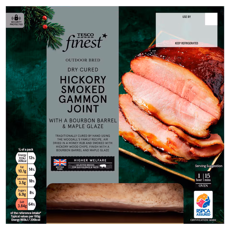 Tesco Finest Dry Cured Hickory Smoked Gammon Joint with a Bourbon Barrel and Maple Glaze 1kg