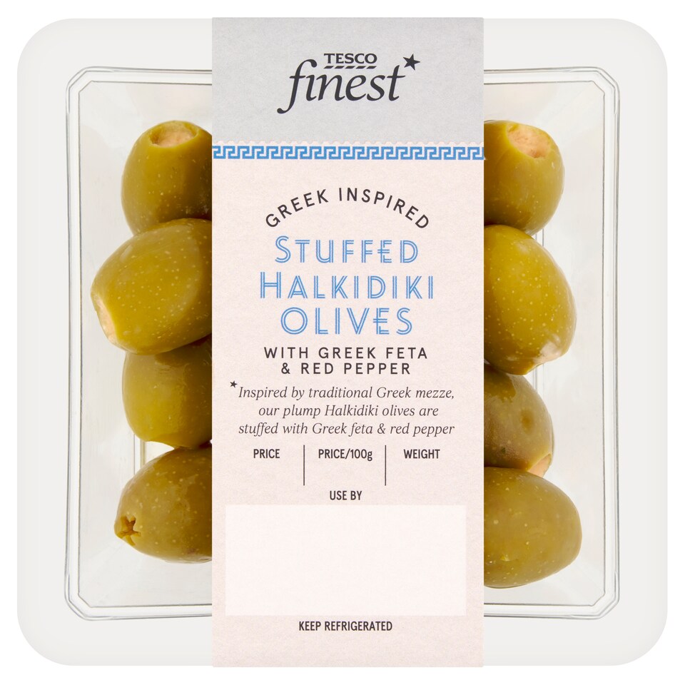 Tesco Finest Stuffed Halkidiki Olives with Greek Feta & Red Pepper 130g