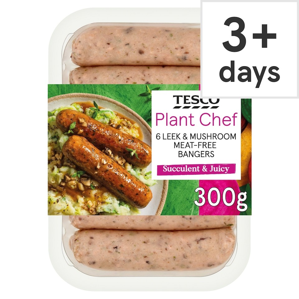 Tesco Plant Chef 6 Leek & Mushroom Meat-Free Bangers 300G