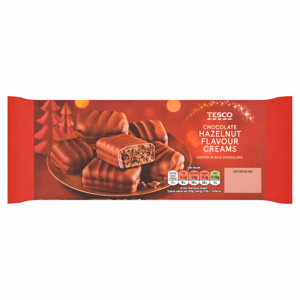 TESCO Milk Chocolate Coated Hazelnut Flavour Cream Biscuit 162G