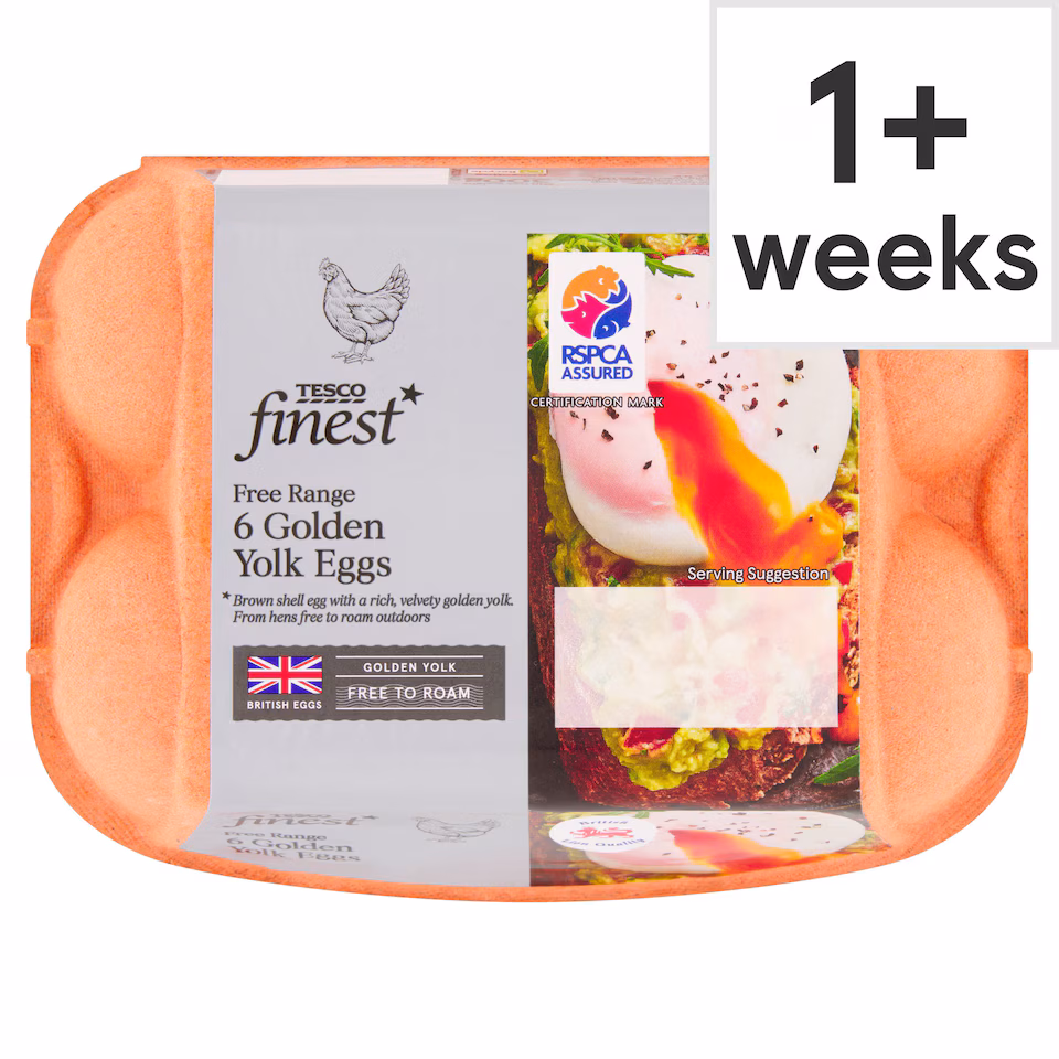 Tesco Finest Free Range 6 Golden Yolk Eggs