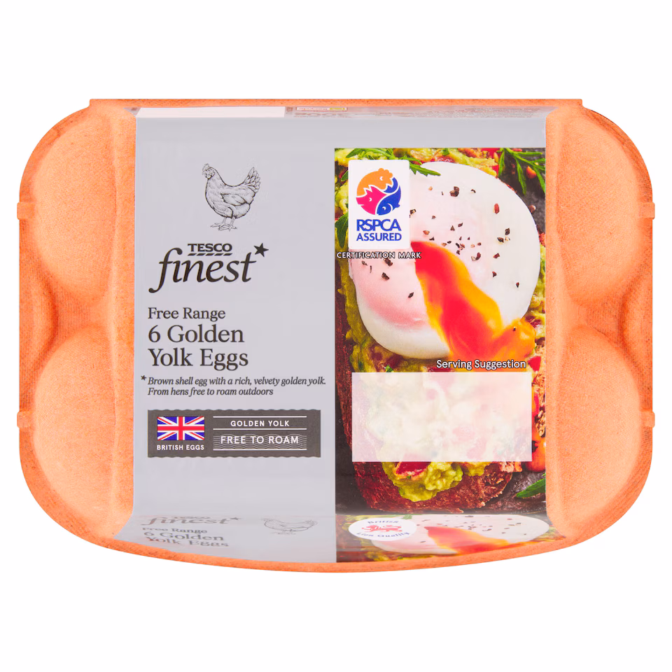 Tesco Finest Free Range 6 Golden Yolk Eggs