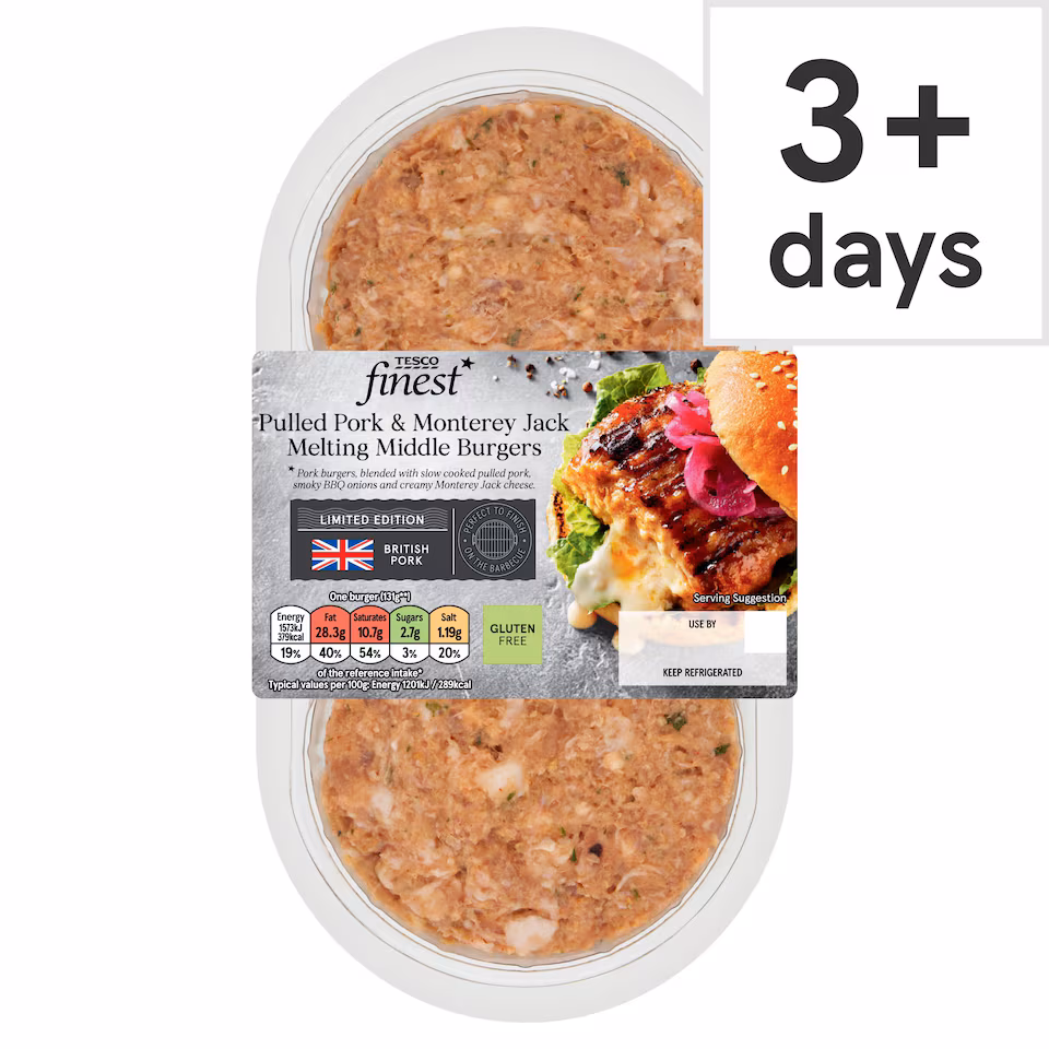 Tesco Finest Pulled Pork & Monterey Jack Melting Middle Burgers 300g