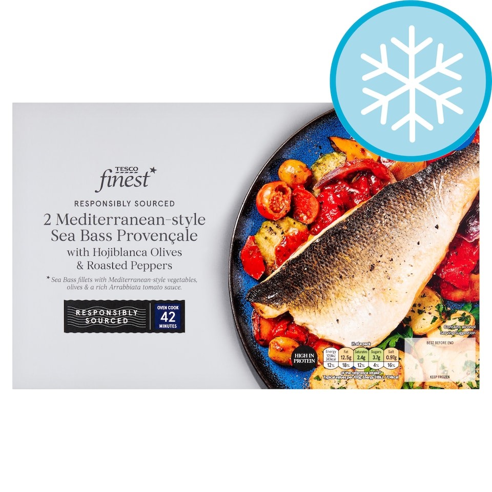 Tesco Finest Seabass Provençale with Hojiblanca Olives & Roasted peppers 430G