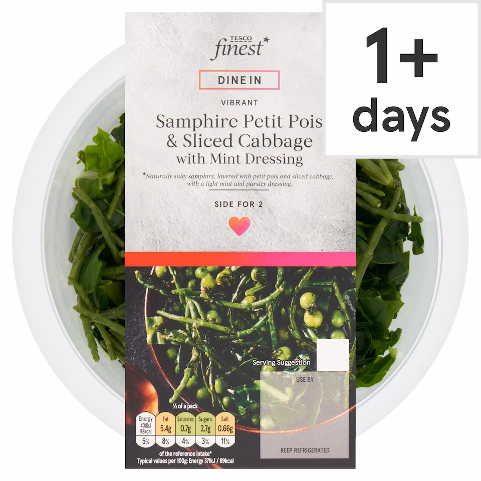 Tesco Finest Petit Pois, Cabbage & Samphire with Mint Dressing 240g