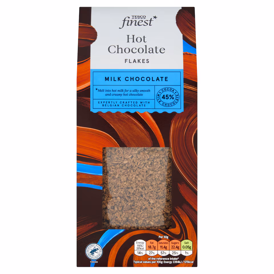 Tesco Finest Belgian 45% Milk Hot Chocolate Flakes 250g