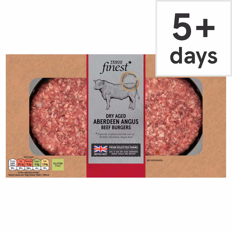 Tesco Finest Dry Aged Aberdeen Angus Beef Burgers 340G