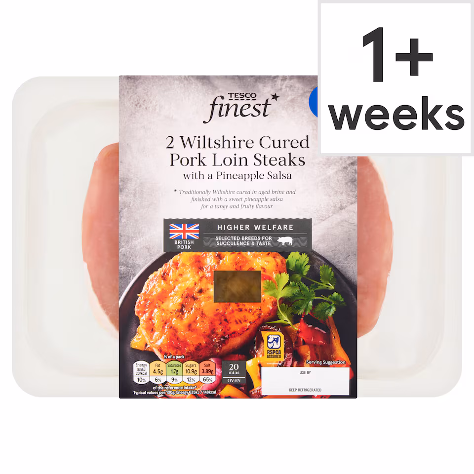Tesco Finest Wiltshire Cured Pork Loin Steak with Caramelised Pineapple Salsa 400g