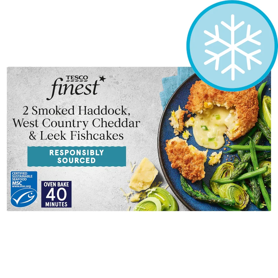 Tesco Finest 2 smocked Haddock, West country cheddar & leek Fishcake 290G