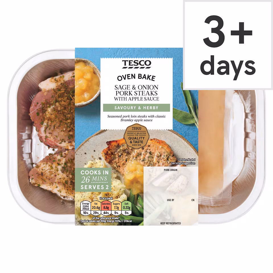 Tesco Sage & Onion Pork Steaks with Apple Sauce 330g