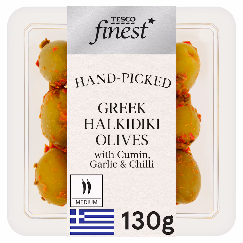 Tesco Finest Greek Halkidiki Olives with Cumin, Garlic & Chilli 130g