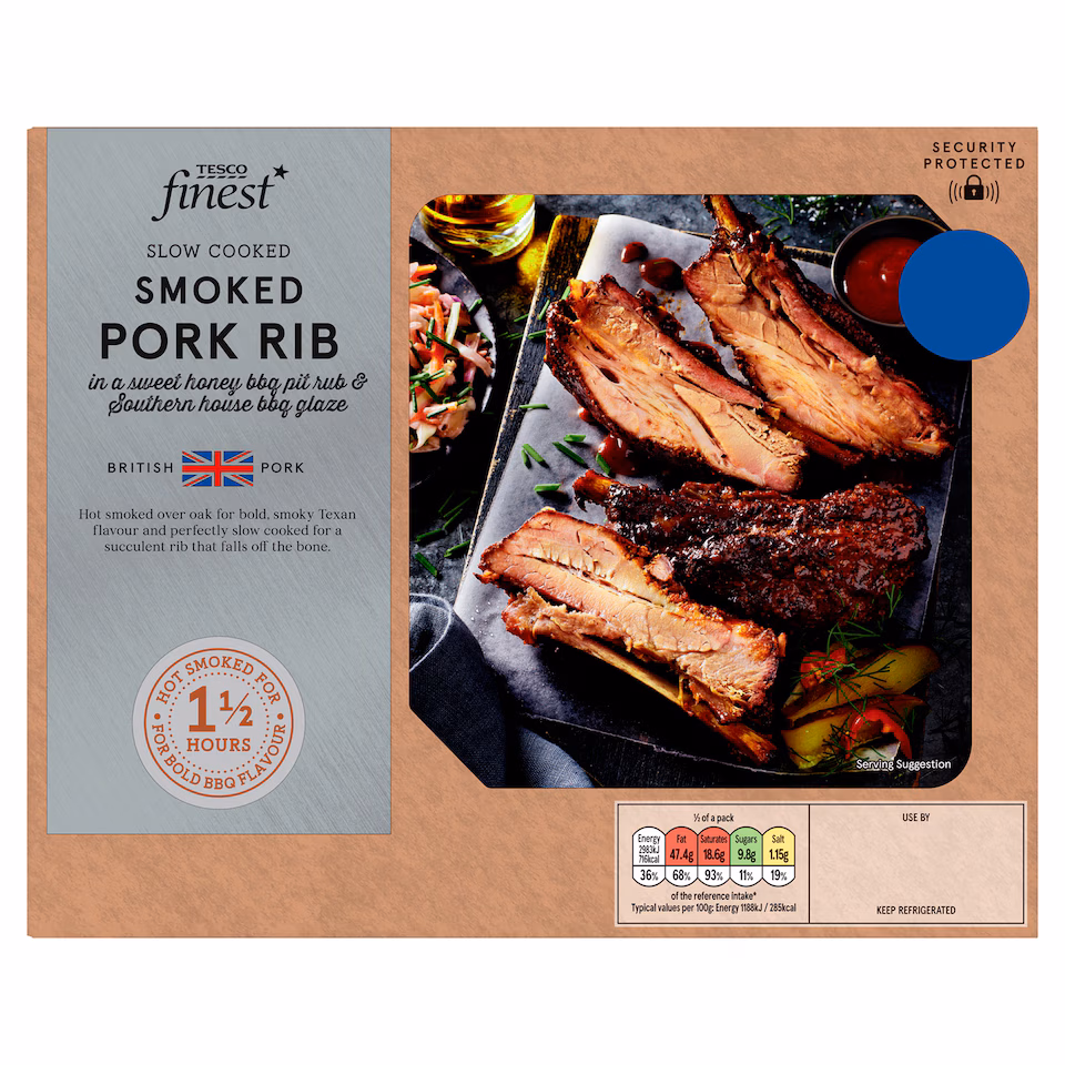 Tesco Finest Slow Cooked Smoked Pork Rib in a Sweet Honey BBQ Pit Rub & Southern House BBQ Glaze 618G