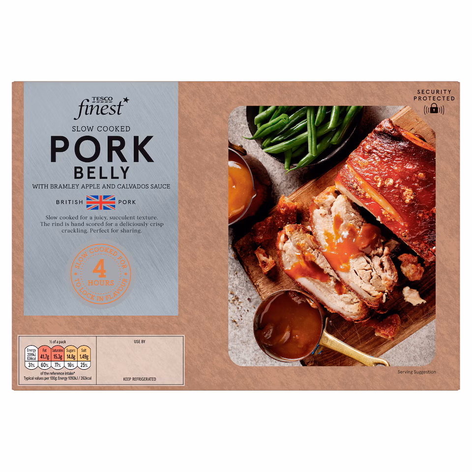Tesco Finest Slow Cooked Pork Belly With Bramley Apple and Calvados Sauce 700g