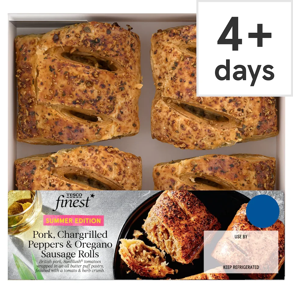 Tesco Finest Pork, Chargrilled Peppers, Oregano Sausage Rolls 188g