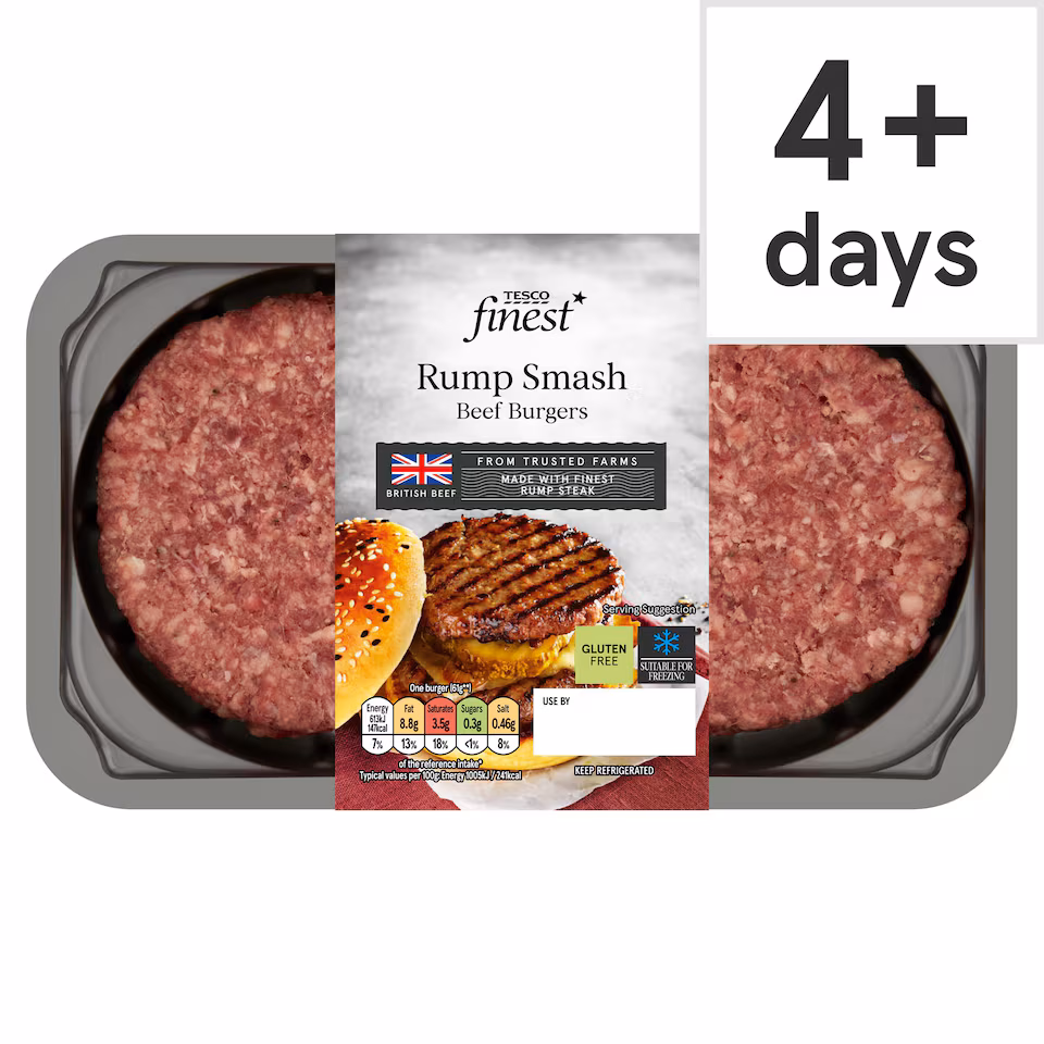 Tesco Finest Rump Smash Beef Burgers 300G